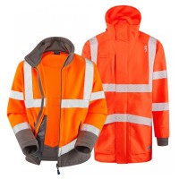 Leo Workwear Clovelly With Hartland Class 3 Hi-Vis Orange Anorak Fleece